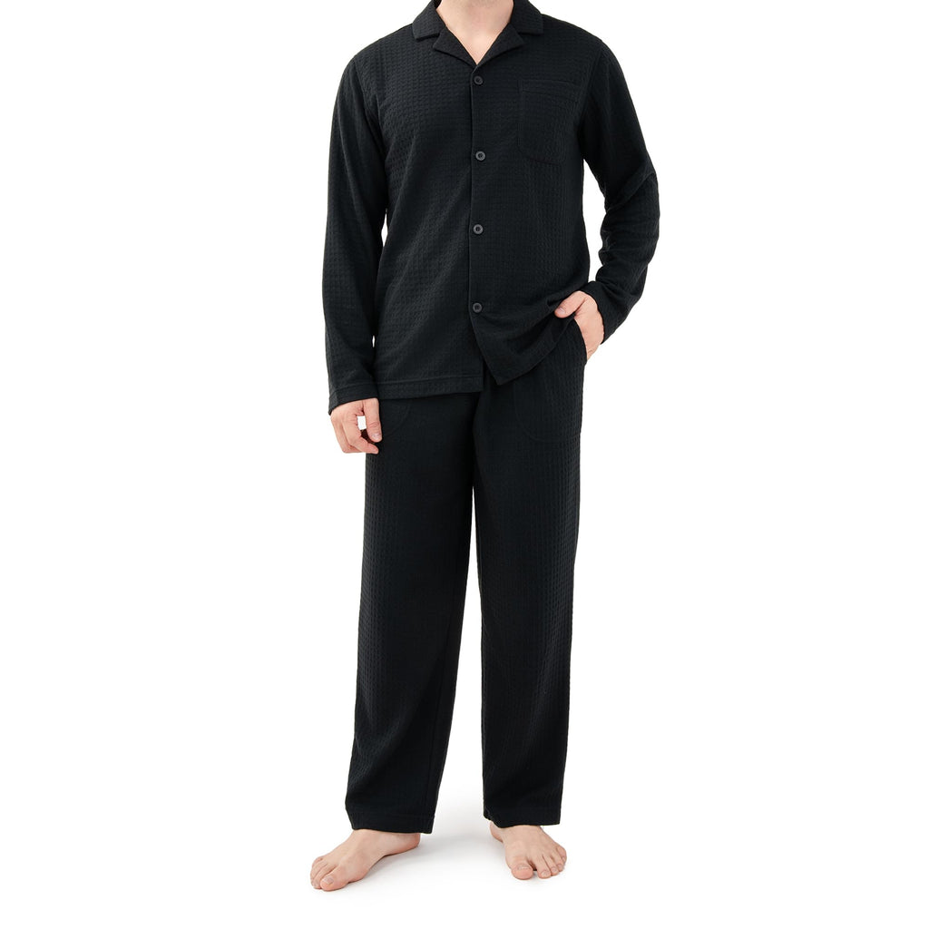 DAVID ARCHY Mens Pajamas Set Soft Cotton Notched Collar Pajamas for Men Long Sleeve Mens Sleepwear with Pockets & Front Fly
