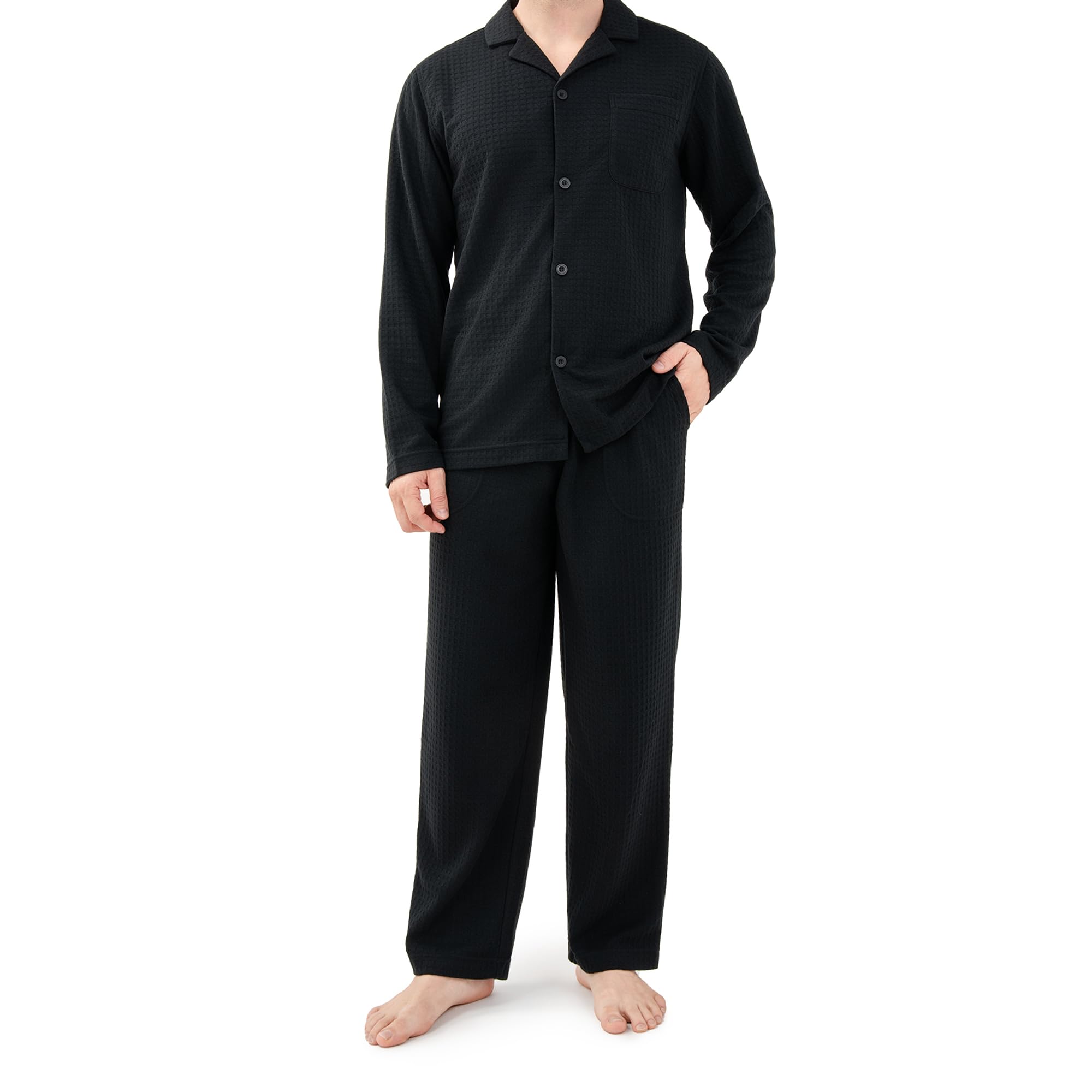 DAVID ARCHY Mens Pajamas Set Soft Cotton Notched Collar Pajamas for Men Long Sleeve Mens Sleepwear with Pockets & Front Fly