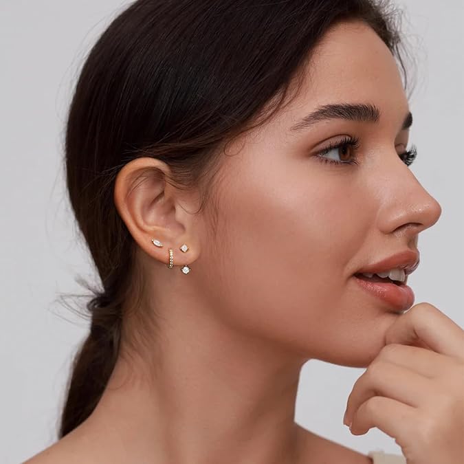 6 Pairs 14K Gold Plated Stud Earrings for Women, Hypoallergenic Cartilage Earrings for Multiple Piercing, Dainty Small Stackable Earrings Jewelry Set