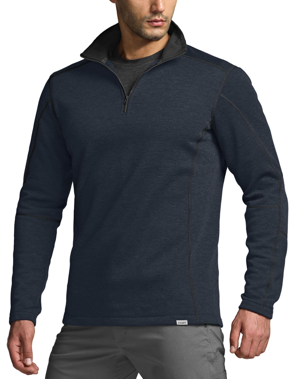 CQR Men's Thermal Fleece Quarter Zip Sweater, Outdoor Lightweight Long Sleeve Pullover, Casual Mock Neck Polo Sweaters