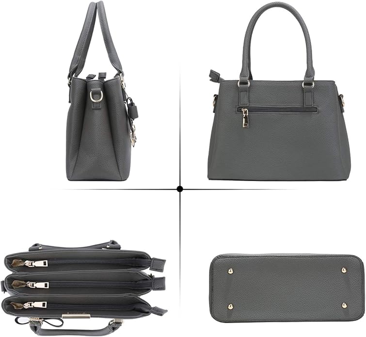 KKXIU 3 Zippered Compartments Purses and Handbags for Women Top Handle Satchel Shoulder Ladies Bags
