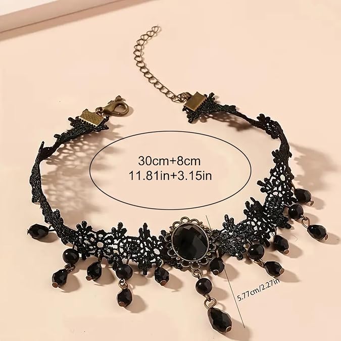 Fesciory Black Necklaces for Women, Adjustable Layered Velvet Leather Lace Collar Necklace, Goth Jewelry Gifts.