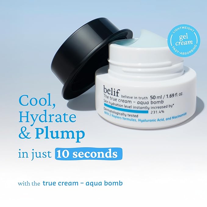 belif Aqua Bomb – Daily Niacinamide Hydrating Moisturizer, Lightweight Plumping Facial Cream with Hyaluronic Acid & Squalane