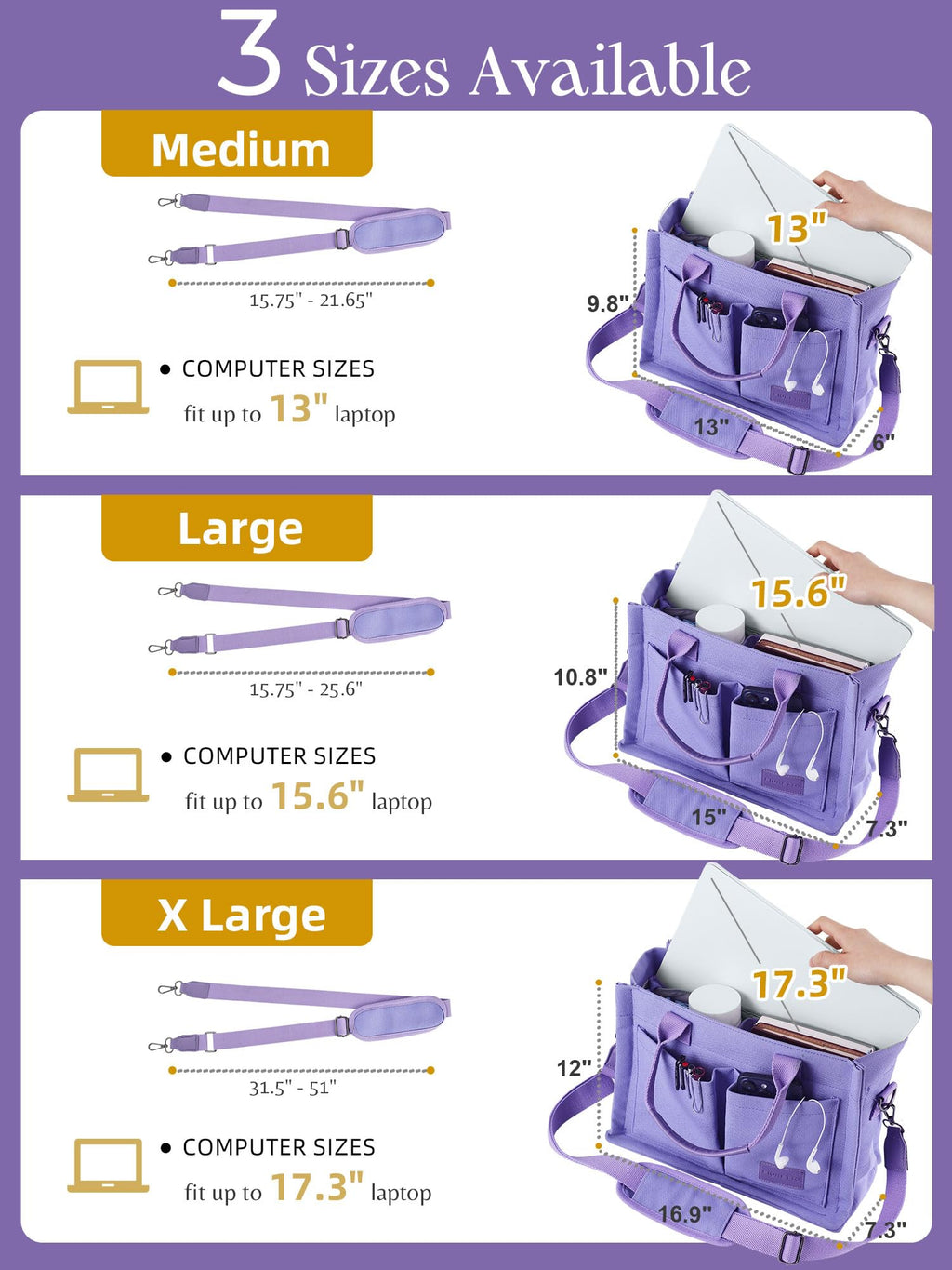 FIORETTO Canvas Tote Bag for Women with Zipper Closure & Individual Compartments for Work College for Teacher & Nurse