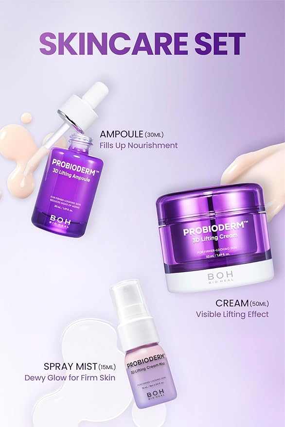 BIOHEAL BOH Probioderm 3D Lifting Skincare Set | Anti-Aging Face Moisturizer Night Cream, Ampoule & Facial Serum Spray | Korean Skin