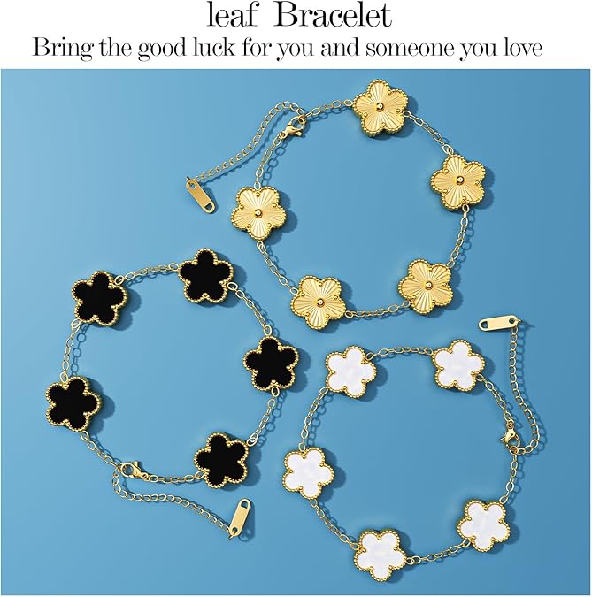 AICase 18K Gold Plated Clover Bracelet Dupes Gold/White/Black Bracelet Set
