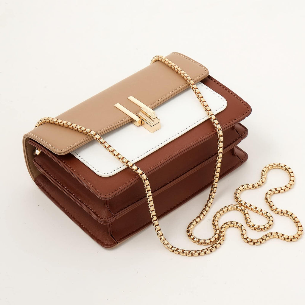 Color-Block Crossbody Bags for Women Leather Cross Body Purses Cute Designer Handbags Shoulder Bag Medium Size