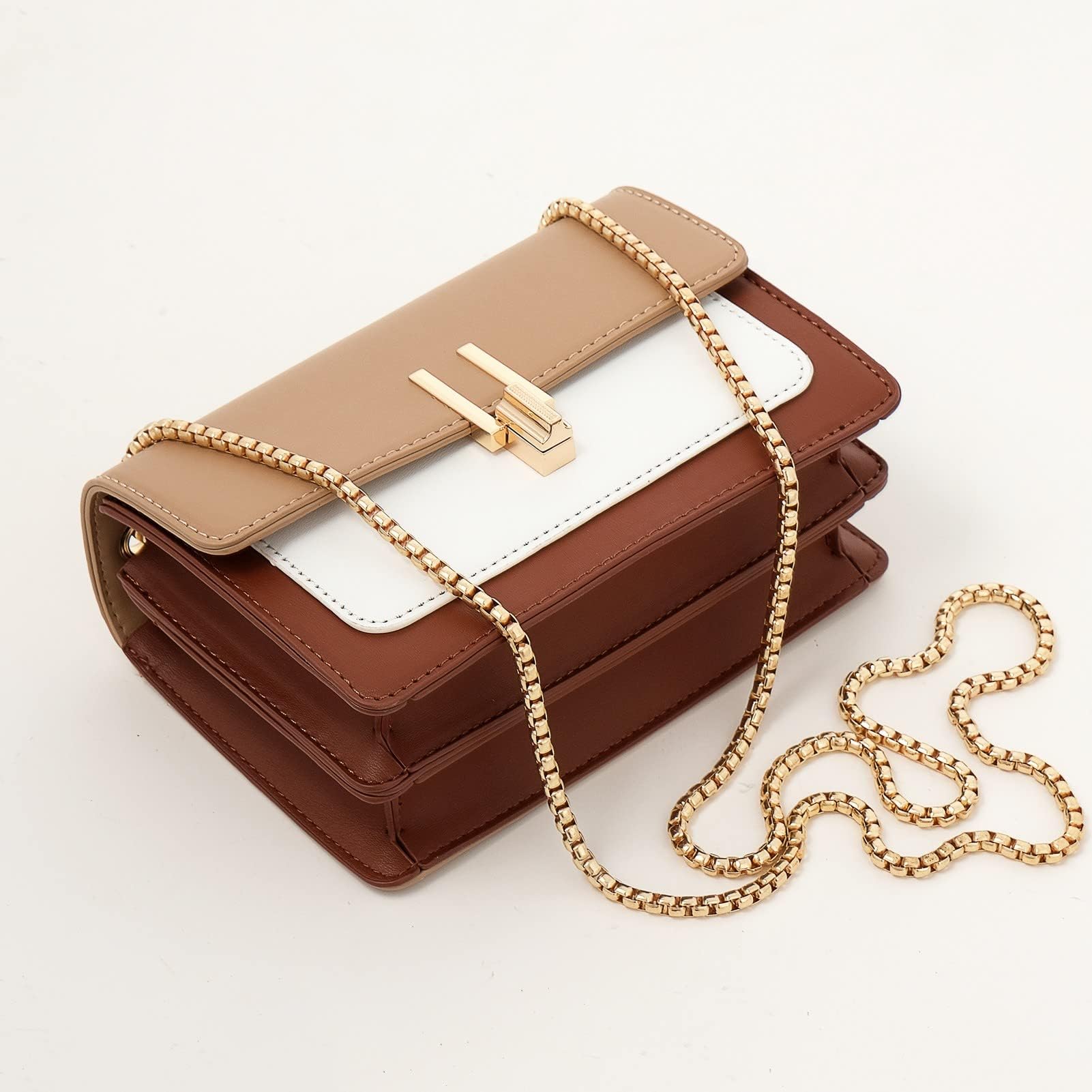 Color-Block Crossbody Bags for Women Leather Cross Body Purses Cute Designer Handbags Shoulder Bag Medium Size