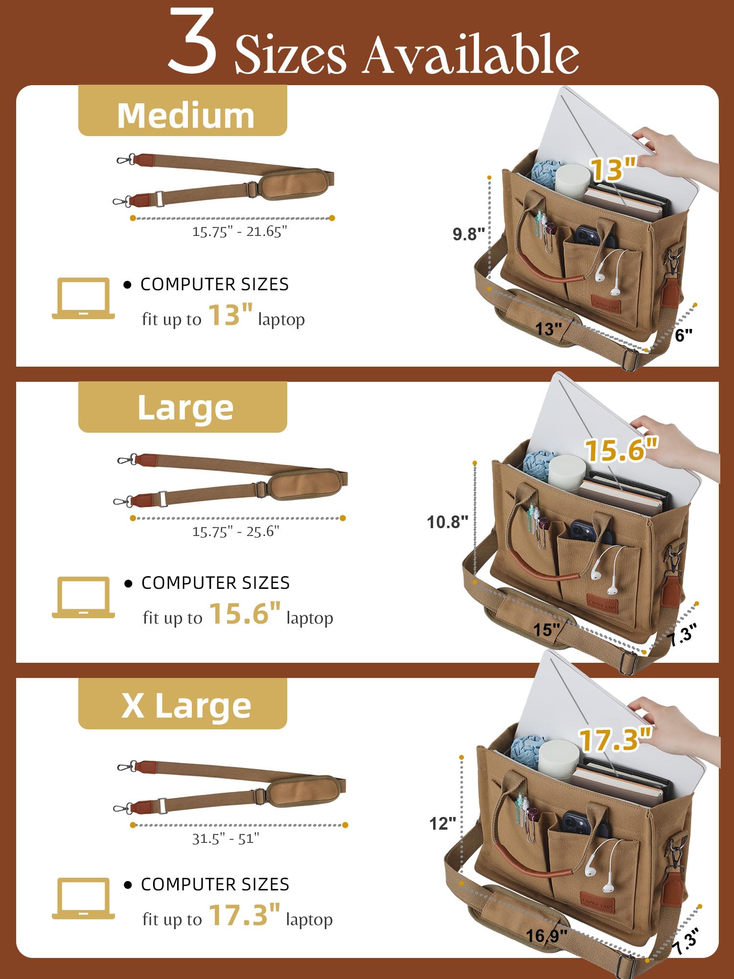 FIORETTO Canvas Tote Bag for Women with Zipper Closure & Individual Compartments for Work College for Teacher & Nurse