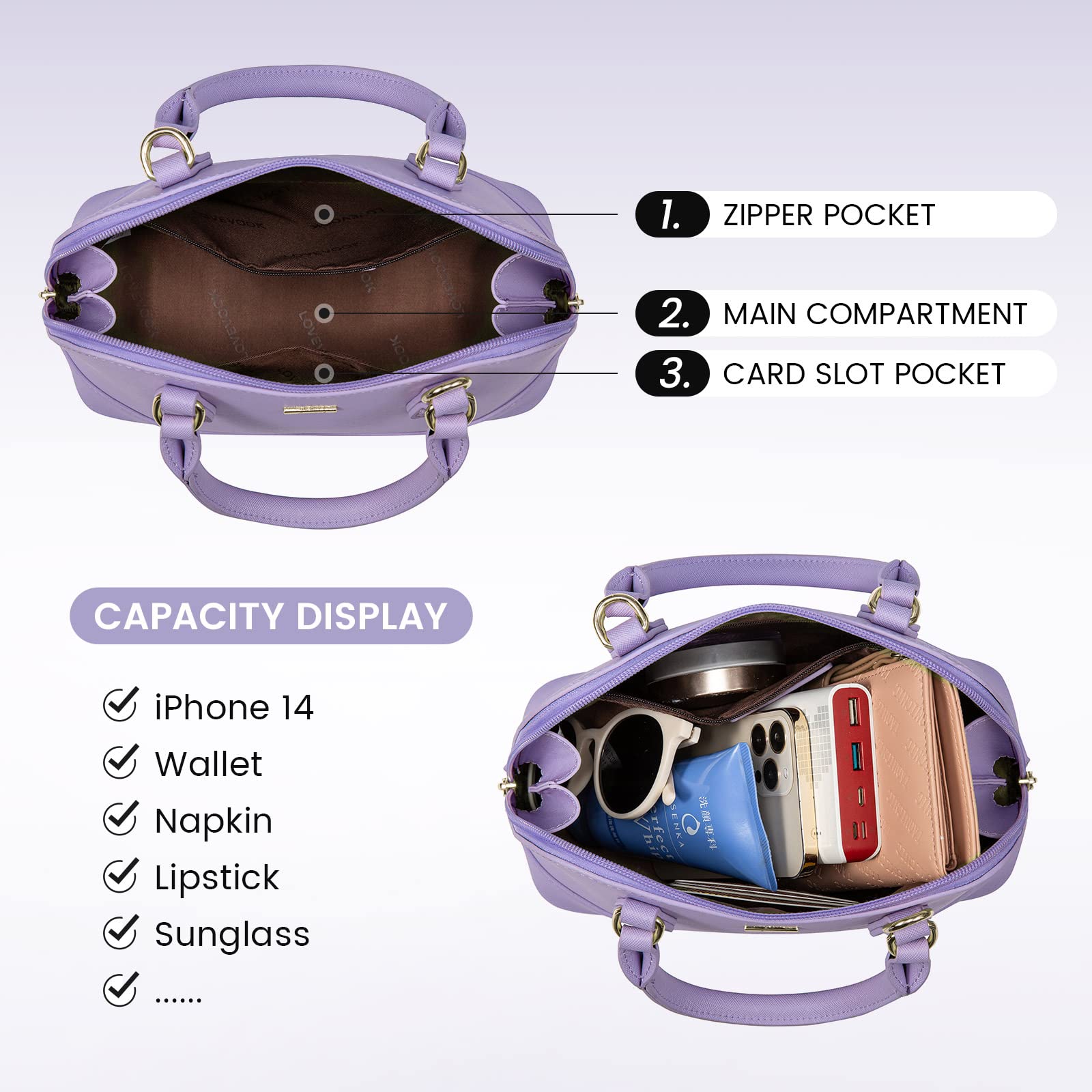 LOVEVOOK Purse for Women Small Crossbody Bags Classic Double Zip Top Handle Dome Satchel Bag