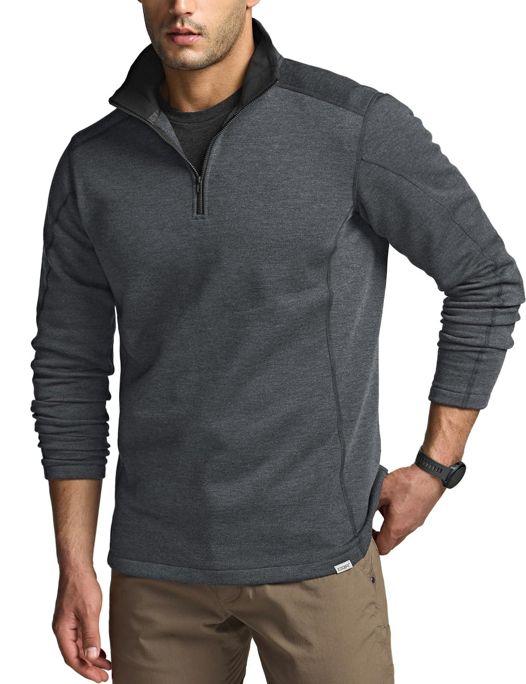 CQR Men's Thermal Fleece Quarter Zip Sweater, Outdoor Lightweight Long Sleeve Pullover, Casual Mock Neck Polo Sweaters