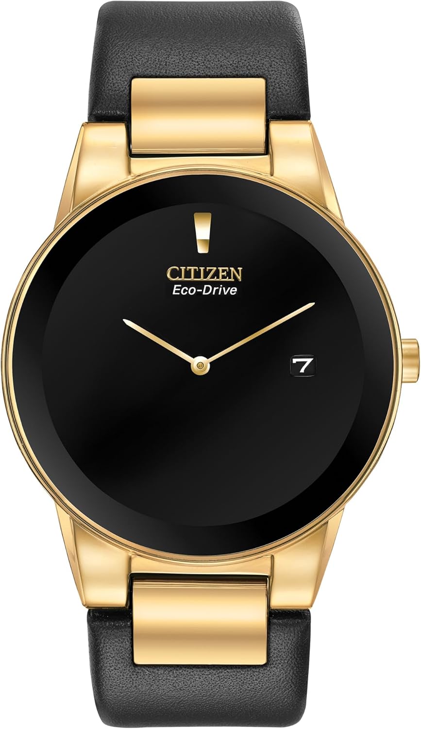 Citizen Men's Eco-Drive Modern Eco Axiom Watch, Black Leather Strap, Black Dial, 2 Hand, Date (Model: AU1062-05E)