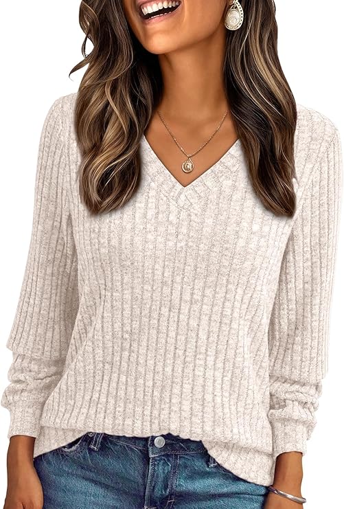 AUTOMET Womens V Neck Long Sleeve Shirt Fall Fashion Tops Tunic Dressy Casual Sweater Clothes Cute Trendy Work Outfits 2025