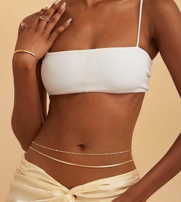 CHESKY 14K Gold Plated Silver Plated Waist Chain for Women, Layered Belly Belt