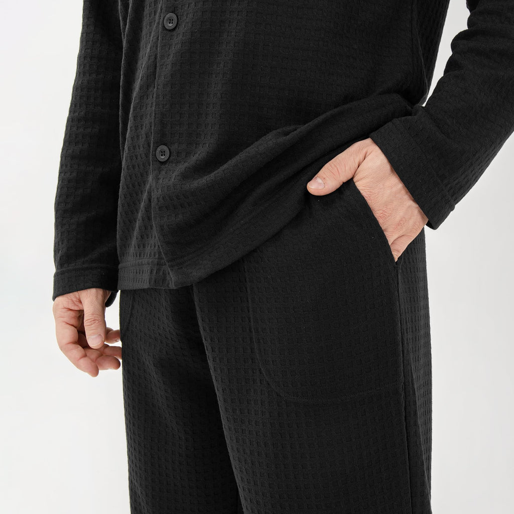 DAVID ARCHY Mens Pajamas Set Soft Cotton Notched Collar Pajamas for Men Long Sleeve Mens Sleepwear with Pockets & Front Fly