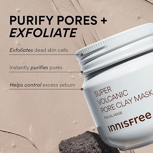 Innisfree Super Volcanic Clay Mask, Premium Korean Skincare with AHA and Natural Clusters for Deep Pore Detox,