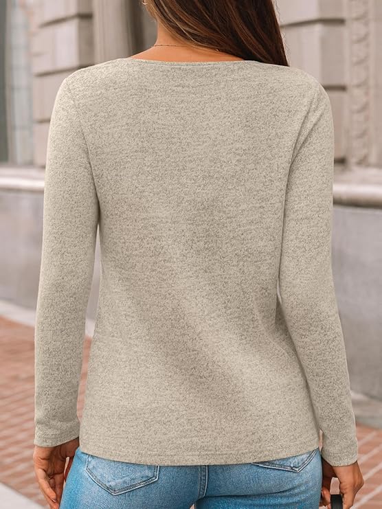 AUTOMET Womens Long Sleeve Tunic Top V Neck Button Shirts 2025 Dressy Casual Business Blouses