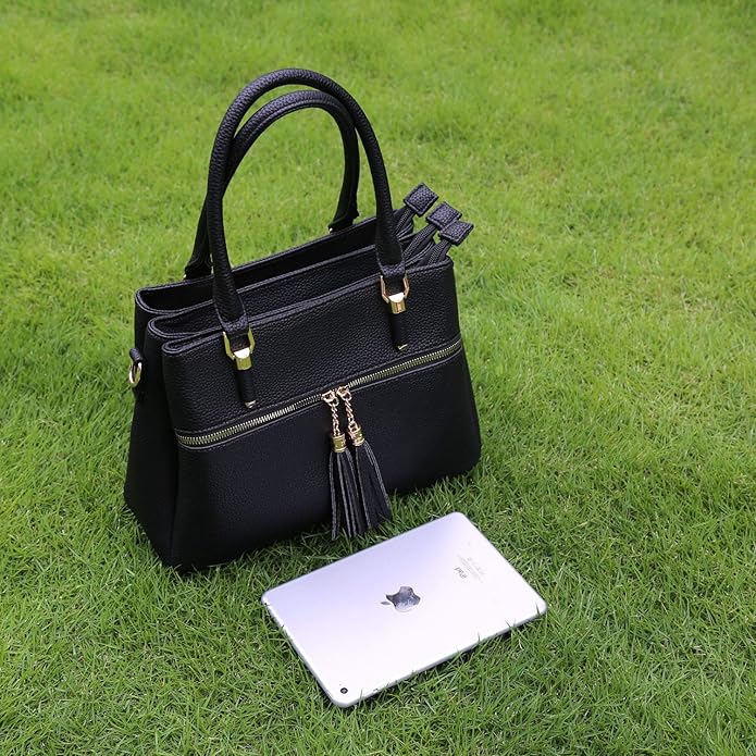 KKXIU Women Satchel Bags Handle Shoulder Handbags and Purses Pockets Zipper Leather Crossbody Bags