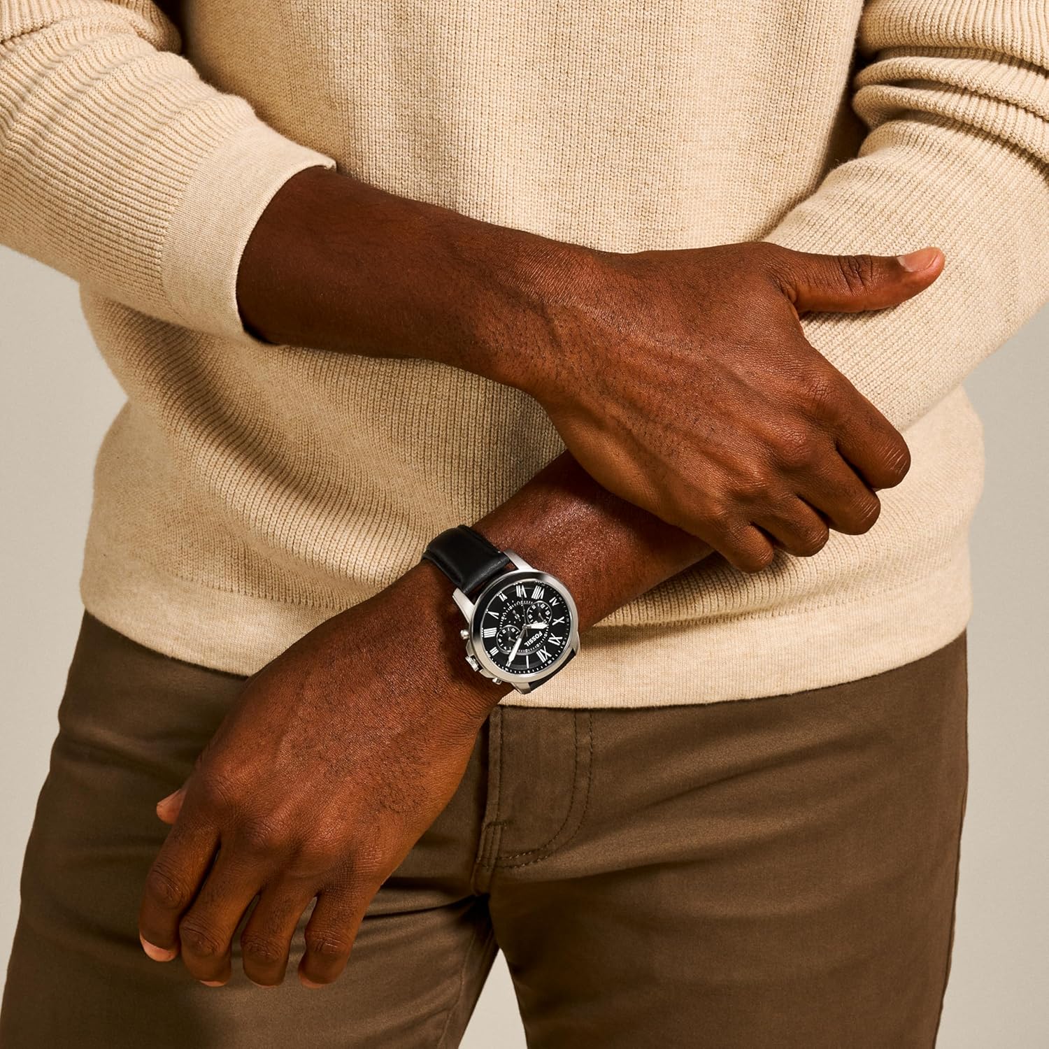 Fossil Men's Grant Quartz Stainless Steel and Leather Chronograph Watch